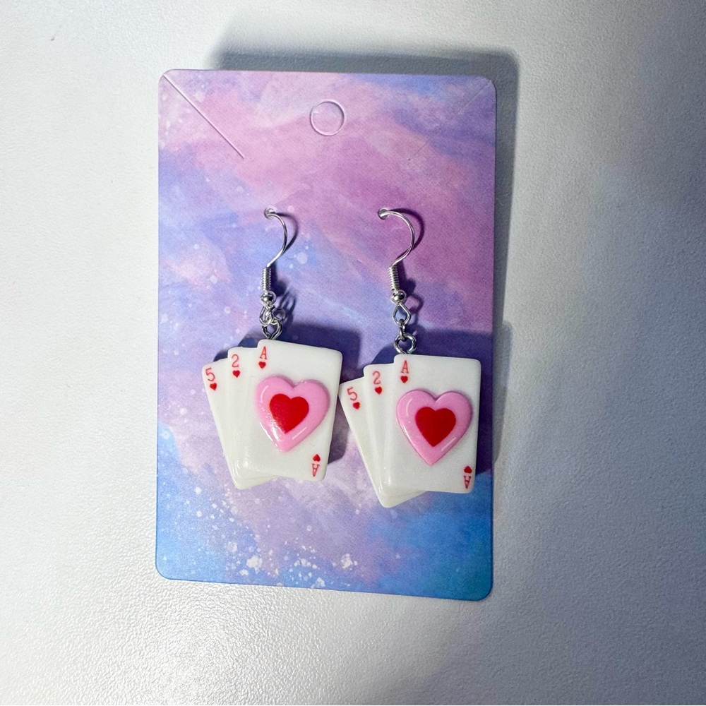 Playing cards stainless steel hook earrings